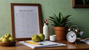 Default A neatly organized desk with a planner colorful pens a 3
